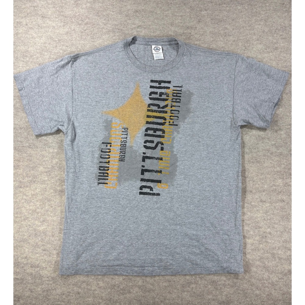 Delta Pro Weight Pittsburgh Football Graphic T-Shirt Mens L Gray Short Sleeve